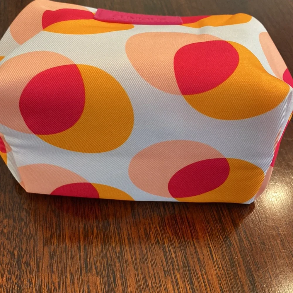 Clinique Pink Orange Cosmetic Travel Toiletry Bag Case Pouch Matching Mirror GWP
